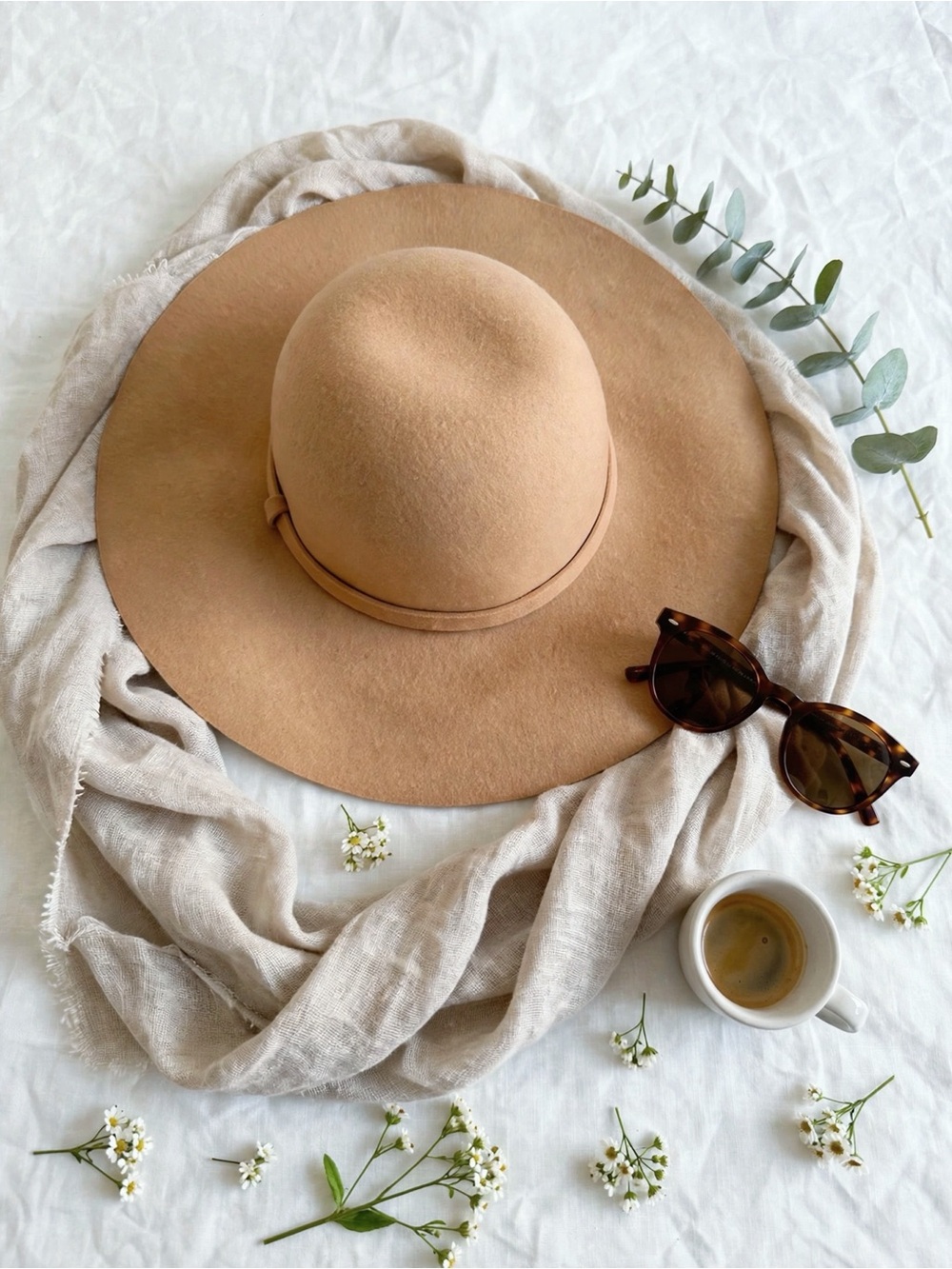 Boutique Camel Tan Wool Fedora Hat - Wide Brim Flat Loop Band - 100% Wool